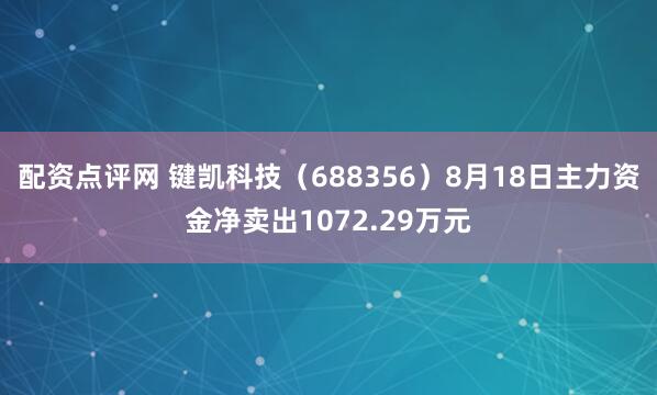配资点评网 键凯科技（688356）8月18日主力资金净卖出1072.29万元